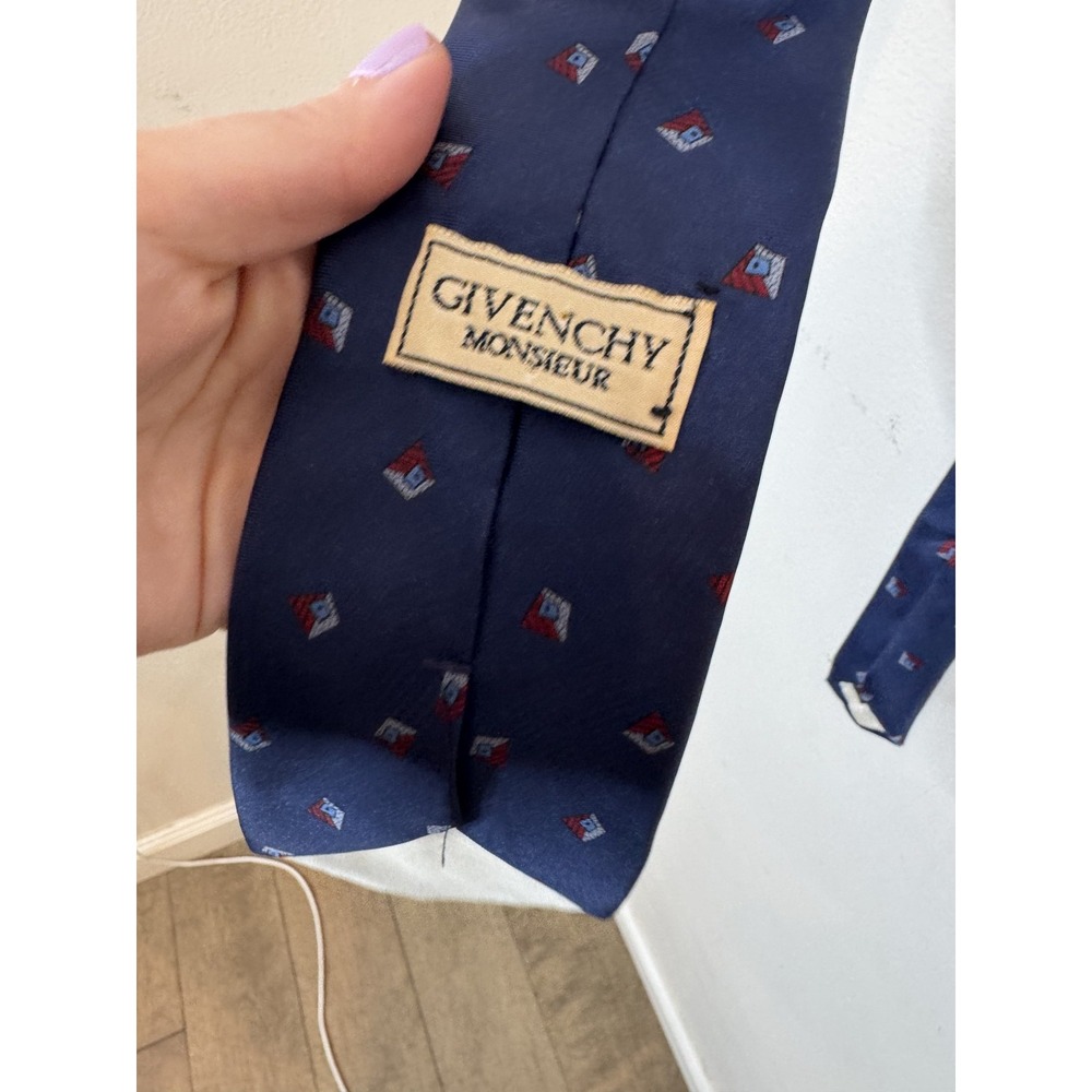 Vintage Givenchy Tie Mens One Size Blue 100% Silk Geometric Woven USA Necktie